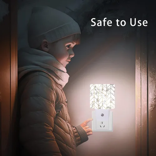 Miniatura 8 de Luz nocturna geométrica de línea de mármol, luces nocturnas enchufables con sensor de atardecer a amanecer para escalera/pasillo/cocina, lámpara