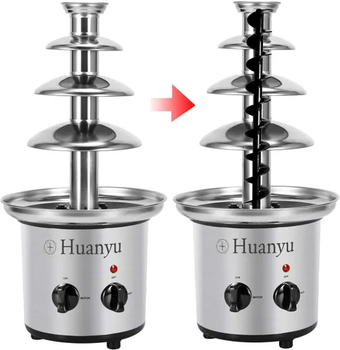 Miniatura 3 de Huanyu Fuente de fondue de chocolate de acero inoxidable pequeña torre de 4 niveles de altura 17.7 in para celebración/boda/cumpleaños/Navidad (220V)
