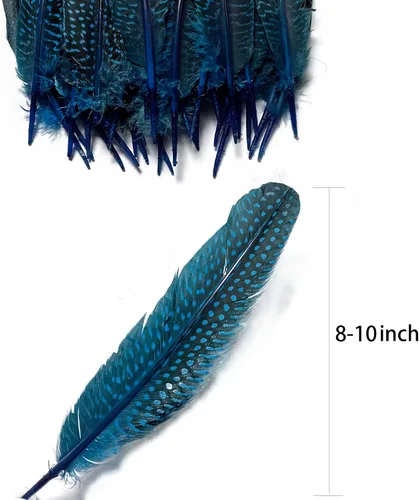Miniatura 2 de HAPPY FEATHER Plumaje natural de ala de Guinea de 6 a 9 pulgadas para manualidades, decoración de joyas y ropa, paquete de 20 unidades, color azul