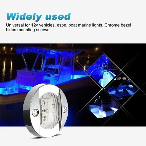 Miniatura 3 de Partsam 4 piezas de 3" pulgadas redondas luces marinas para barco cromadas, luces LED azules para montaje en popa, luces de anclaje de popa