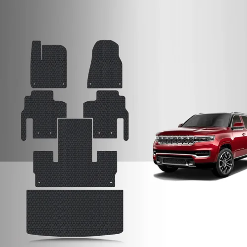 Miniatura 14 de TOUGHPRO Juego de accesorios de alfombrillas + tercera fila + carga para Jeep Wagoneer de 8 plazas para todo tipo de clima, goma negra resistente