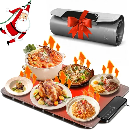 Miniatura 12 de Tapete de calentamiento para alimentos Apto para lavavajillas, calentador de alimentos de superficie completa con 6 modos ajustables y Plata Gris