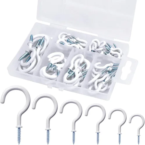 75 piezas de ganchos de techo para colgar plantas, tazas, utensilios con revestimiento de vinilo, ganchos para roscar en tazas para madera y paneles