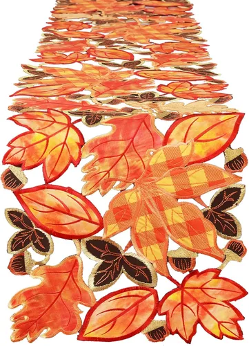 Miniatura 7 de Manteles individuales bordados de hojas de arce a cuadros para Acción de Gracias, decoración de cosecha de otoño (13 x 19 pulgadas, juego de 4)