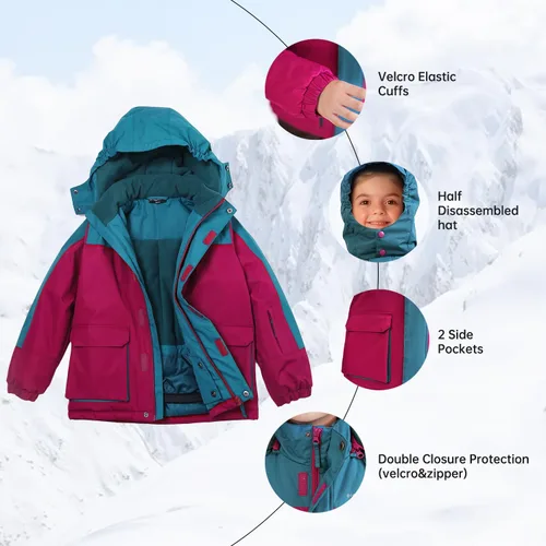 Miniatura 40 de Chaqueta de esquí impermeable para niñas, chaqueta de snowboard para exteriores, resistente al viento, con forro polar, abrigo de nieve cálido