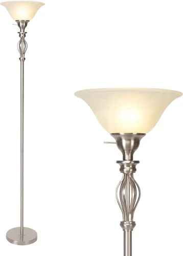 Miniatura 9 de HonoDing Torchiere - Lámpara de pie para sala de estar, lámpara de pie con pantalla de cristal de alabastro blanco, lámparas de pie de níquel