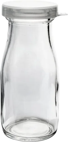 Miniatura 2 de Botella de leche de media pinta de vidrio pesado a la antigua, jarra de crema con tapa (1 paquete)