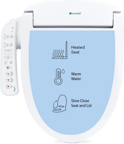 Brondell SE400-EW Swash SE400 - Asiento de inodoro con bidé eléctrico, con asiento calefactado, boquilla oscilante de acero inoxidable, secadora de