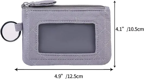 Miniatura 2 de Iconic Zip ID Case Card Holder for Women,Signature Cotton Coin Purse with Id Window,RFID Blocking Change Pouch with Key Chain(GREY)