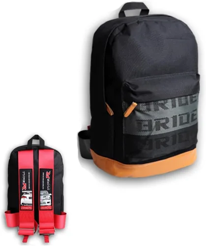 Miniatura 12 de W-POWER JDM Bride Racing Mochila de viaje para laptop con parte inferior marrón con correas de arnés ajustables (ASIMO-BK)