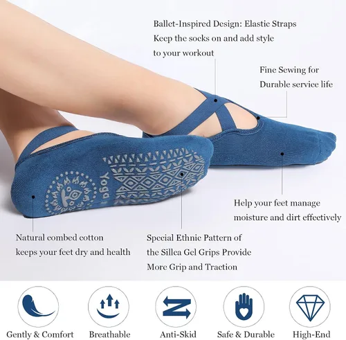 Miniatura 12 de Geyoga 6 pares de calcetines de pilates para mujer, calcetines de barre para yoga, ballet, baile, calcetines antideslizantes con correas de agarre