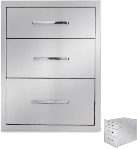 Miniatura 11 de Cajón de Cocina Exterior de 14 pulgadas de Ancho de Acero Inoxidable BBQ Cajón Triple Montaje Empotrado para Isla de Cocina Exterior