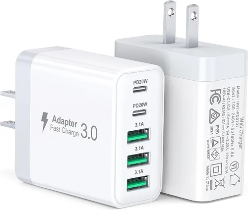 [Paquete de 2] Bloque de cargador USB C, 60 W, 5 puertos tipo C, bloque de carga rápida, cargador USB USB de pared USBC Adaptador de enchufe para