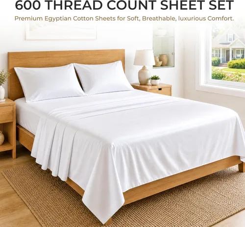 Miniatura 2 de SGI bedding Sábanas de Algodón Egipcio 100% Tamaño Full XL – Juego de Sábanas de 600 Hilos, Suaves, Frescas, Bolsillo Profundo de 16", Ropa de Cama