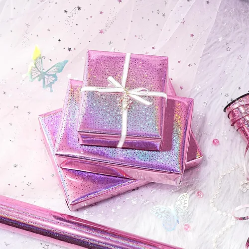 Miniatura 3 de LeZakaa Papel de Regalo Holográfico Rosa, Papel de Aluminio Metálico con Brillo y Diseño de Estrellas para Navidad, Día de la Madre, Graduación