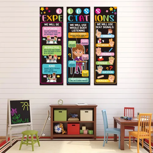 Miniatura 6 de Póster gigante de 3 piezas de expectativas de clase para decoración de aula, reglas de clase, póster de pared, carteles educativos de regreso a
