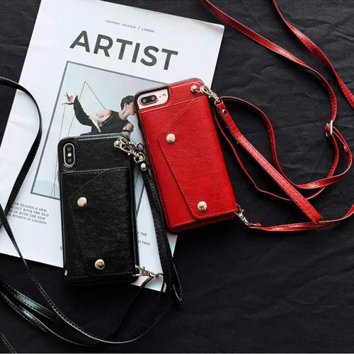 Miniatura 7 de LUVI Funda con tarjetero para iPhone 11 Pro con correa para el cuello, cadena cruzada, correa de muñeca, funda protectora con ranura para tarjeta