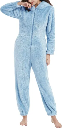 Miniatura 3 de COZYPOIN Pijama con capucha de forro polar para mujer, con cremallera, ropa de dormir con orejas