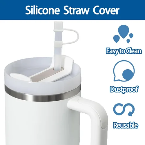 Miniatura 2 de 6 tapas de silicona para popotes compatibles con vaso Stanley de 30 y 40 onzas con asa, tapones de 10 mm, tapas para popotes a prueba de polvo Blanco