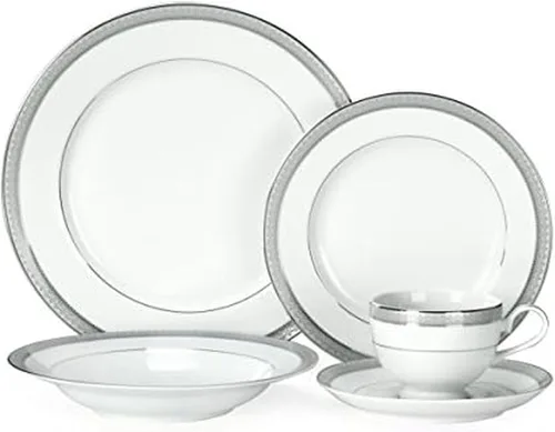 Miniatura 11 de Mikasa Parchment - Juego de vajilla de 40 piezas, servicio para 8, platos de porcelana duraderos, cuencos y tazas con diseño contemporáneo, apto
