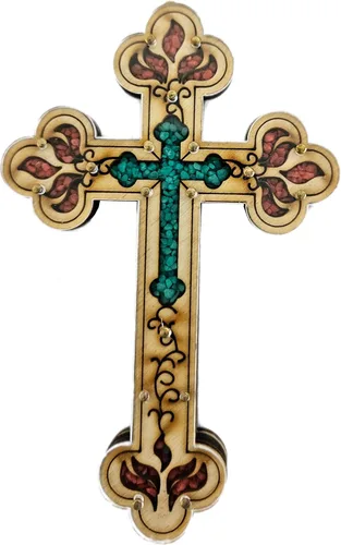 Miniatura 16 de Cruz del Salvador de Jesús Llena de Piedras Semipreciosas Cornalina Rojiza Firy de Tierra Santa