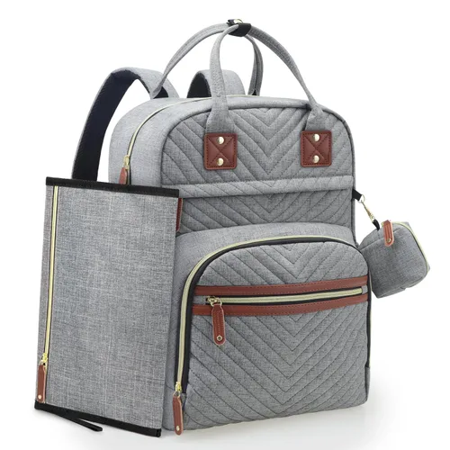 Miniatura 14 de Tuwubi Mochila para pañales, bolsa de viaje Baby Essentials, mochilas impermeables multifunción, artículos esenciales de viaje con correas para Gris