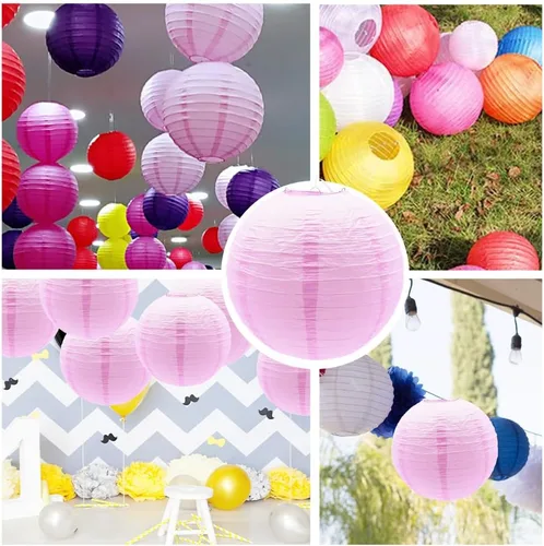 Miniatura 6 de 6 faroles de papel de 12 pulgadas, color rosa, chinos, japoneses, redondos, para decoración de Halloween, bodas, cumpleaños, faroles de papel