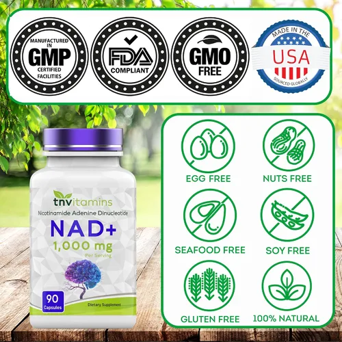 Miniatura 5 de tnvitamins Suplemento NAD+ de 1,000 mg por porción - 90 unidades Cápsulas NAD de alta potencia Dinucleótido de adenina de nicotinamida Apoyo