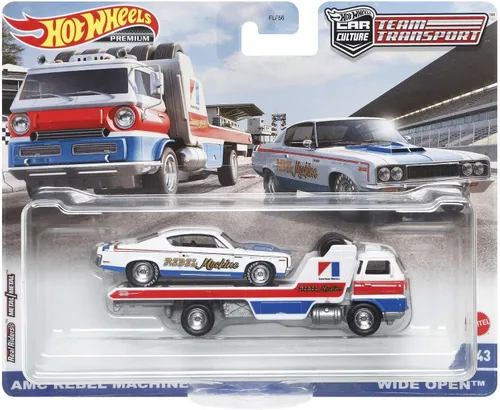 Miniatura 6 de Hot Wheels Equipo de transporte abierto con la máquina Rebel AMC '70