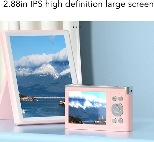 Miniatura 5 de Luqeeg Cámara digital 4K, cámara IPS HD de 2.88 pulgadas con enfoque automático AF, zoom digital, luz de relleno LED, rosa, compacta, 50 MP