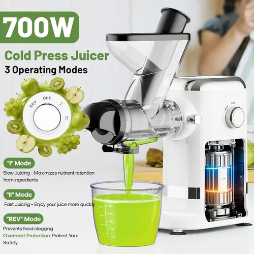 Miniatura 7 de GVODE Exprimidor de prensa en frío, potente exprimidor de masticación con canal de alimentación doble, exprimidor eléctrico con separación de pulpa