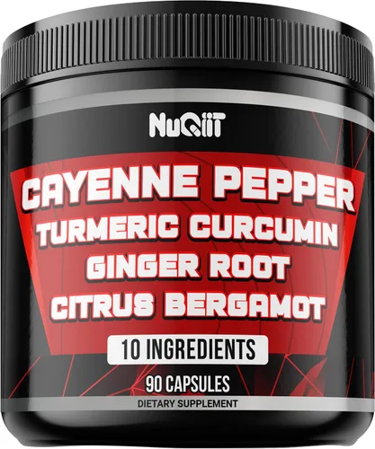 Suplementos de pimienta de cayena Extracto 10:1 con raíz de curcumina de cúrcuma, raíz de jengibre, bergamota cítrica y más, salud digestiva,