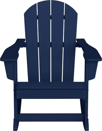 Miniatura 4 de WestinTrends Malibu - Juego de 3 sillas mecedoras Adirondack de polietileno para exteriores y patio con mesa auxiliar (2 plazas), color azul marino