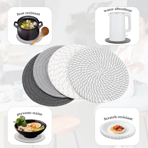 Miniatura 4 de Billbotk Salvamanteles de 7 pulgadas para platos, ollas y sartenes, 4 almohadillas calientes resistentes al calor, soportes para ollas para cocina