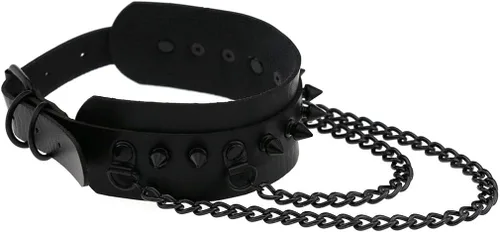 Miniatura 7 de FM FM42 Unisex Multicolor Simulated Leather PU Black-Tone Rivets Spike Spiked 2 Layer Chains Choker Collar Necklace