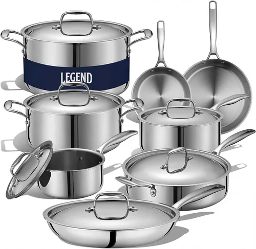 Miniatura 8 de LEGEND COOKWARE Juego de utensilios de cocina de acero inoxidable de 5 capas, juego de ollas y sartenes de 7 piezas, compatible con inducción, apto