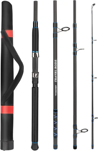 Miniatura 8 de THKFISH Caña de pescar de 4 piezas/5 piezas para agua salada de viaje, caña de pescar giratoria pesada portátil para surf de viaje, caña de pescar