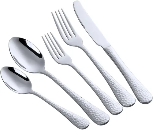 Miniatura 11 de Juego de cubiertos de acero inoxidable, multiusos para el hogar, cocina, restaurante, hotel, servicio de vajilla para 4 personas (negro, 20 piezas)