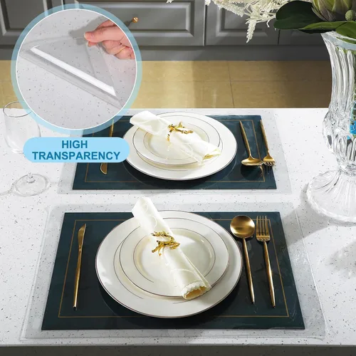 Miniatura 4 de 8 manteles individuales transparentes de 13 ¼ x 20 pulgadas, protector de plástico transparente para cocina, mesa de comedor, manteles individuales