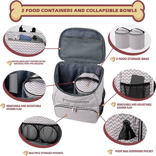 Miniatura 2 de BAGLHER - Mochila de viaje para perros, mochila de suministros para mascotas aprobada por aerolíneas, bolsa de viaje para perros con 2 tazones Blw