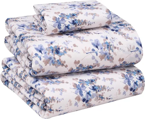 Miniatura 12 de Ruvanti - Juego de sábanas de 100 % algodón, juego de 4 piezas de cama, diseño floral, color azul, ropa de cama tamaño King, tela suave, Phulkari