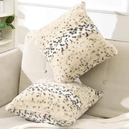 Juego de 2 fundas de almohada cuadradas decorativas de piel sintética, estampado de leopardo, guepardo, animal, funda de almohada de felpa suave y