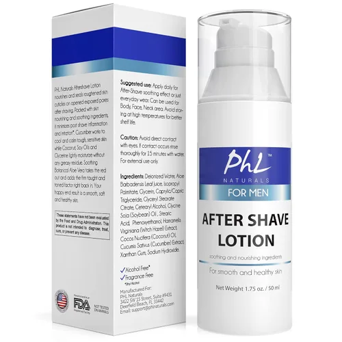 Miniatura 5 de PHL Naturals Loción para después del afeitado sin perfume para hombres, calma, hidrata, repara la piel y previene las quemaduras de afeitar, acabado