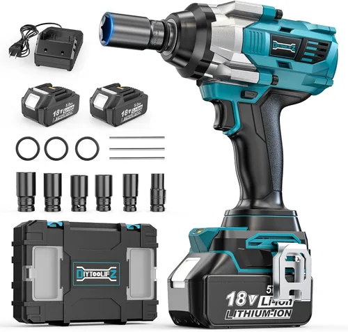 Miniatura 16 de DIYtoolifz Llave de impacto inalámbrica de 1/2" Compatible con batería Milwaukee de 18V, controlador de impacto de alto par de 1000 pies-libra