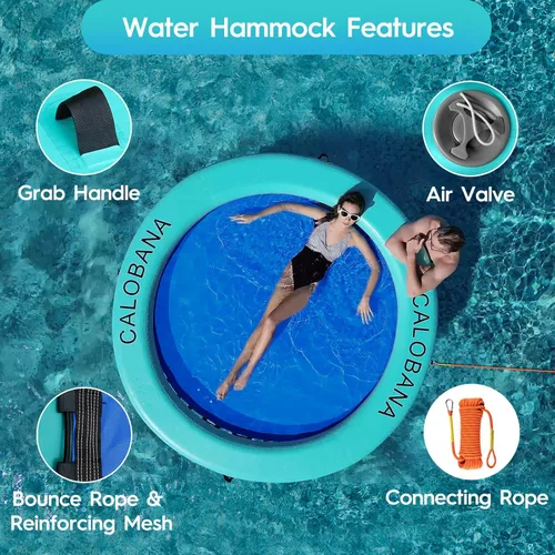 Miniatura 6 de CALOBANA Anillo Flotante Redondo Inflable Hamaca de Agua Flotadores de Río de Alta Resistencia Flotadores de Lago para Adultos Plataforma de Isla
