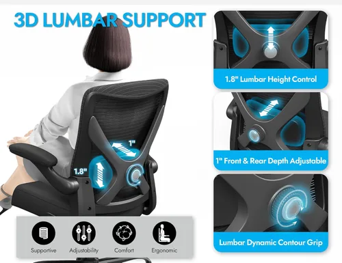 Miniatura 5 de Silla de oficina ergonómica con soporte lumbar, sillas de escritorio ajustables para computadora en casa, juegos y trabajo, sillas de escritorio