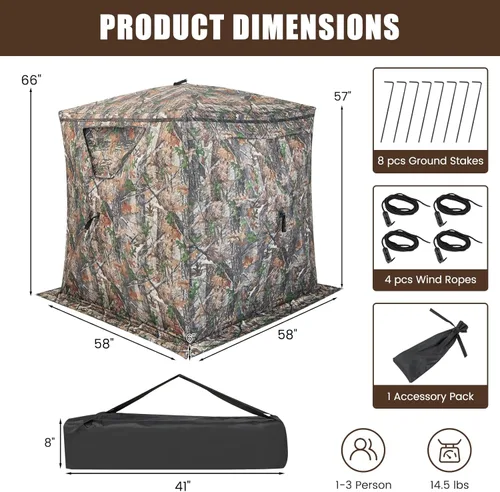 Miniatura 7 de GYMAX Persiana de caza, para 3 personas, con diseño de ciervo de camuflaje con deslizamiento silencioso, ventanas, bolsa de transporte, persiana