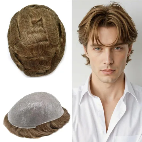 Miniatura 68 de FNY HAIR - Tupé para hombres, sistema de cabello humano, piel ultrafina, PU con bucle en V, prótesis de cabello natural para hombres, #1B05 1B# OFF