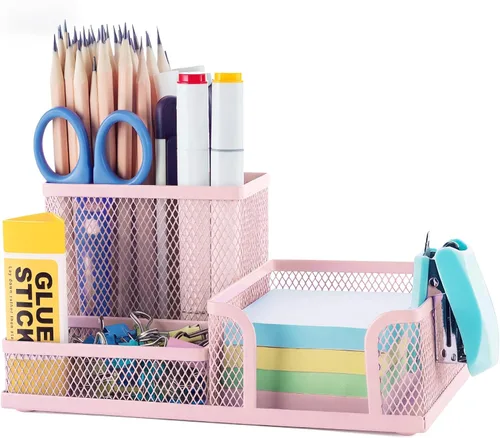 Miniatura 9 de M&G Soporte de malla para bolígrafo, organizador de escritorio, soporte para lápices para escritorio, negro, 3 compartimentos, organizador