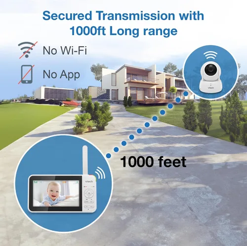 Miniatura 9 de VTech Monitor de bebé sin WiFi, pantalla de 5 pulgadas y zoom panorámico remoto para recién nacidos, a prueba de piratas, batería de 17 horas, rango
